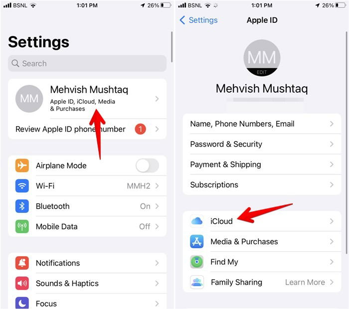 Настройки iCloud на iPhone