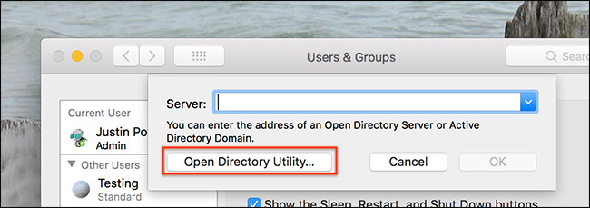 Кнопка открытия Directory Utility
