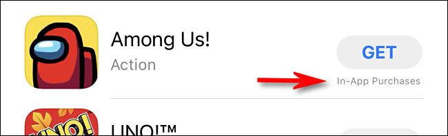 Если у приложения есть покупки внутри, рядом с ценой или кнопкой 