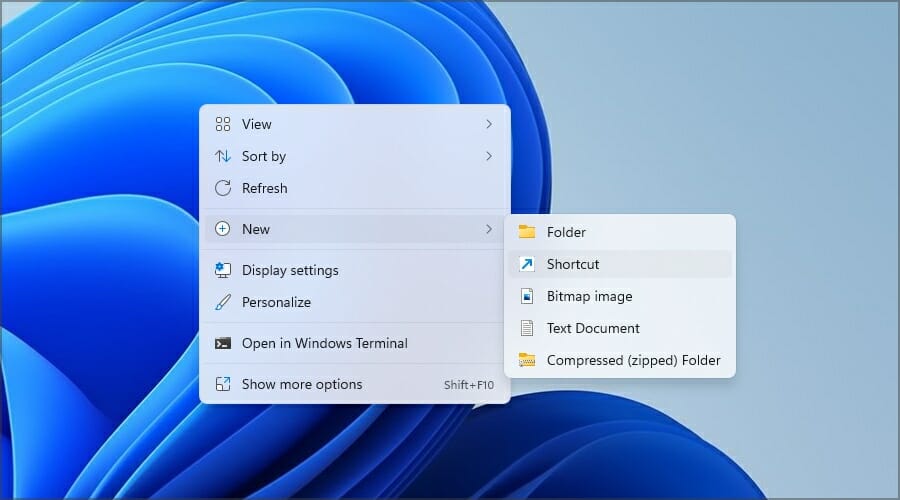 Создание нового ярлыка Windows 11