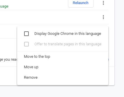 Список языков с меню управления в Chrome