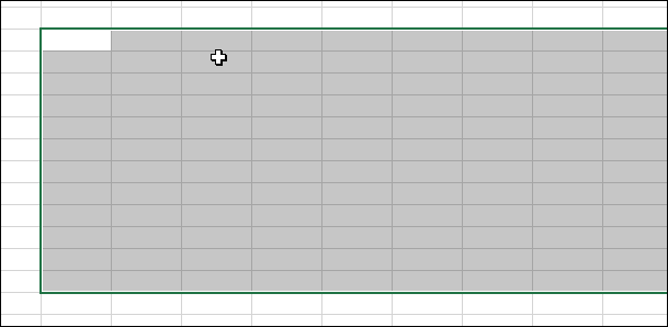Выделенный большой диапазон ячеек