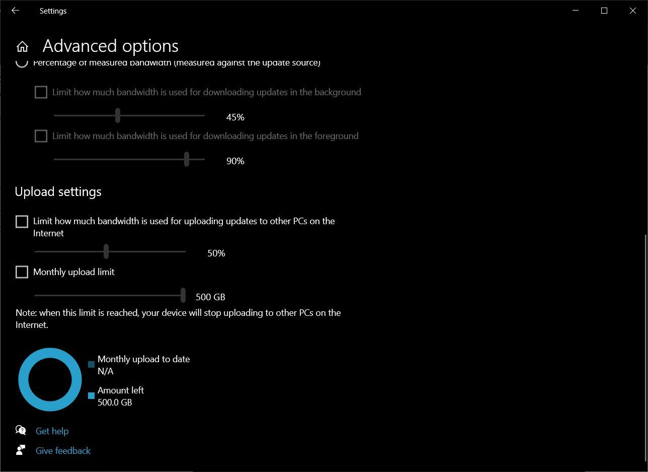 Configurações de Download e Upload