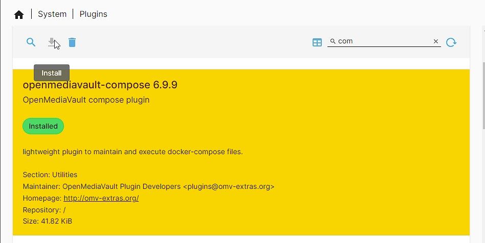 Установка плагина openmediavault-compose