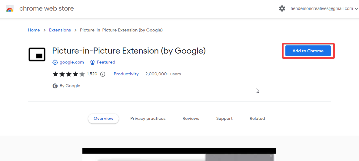 Добавление расширения Picture-in-Picture из магазина Chrome