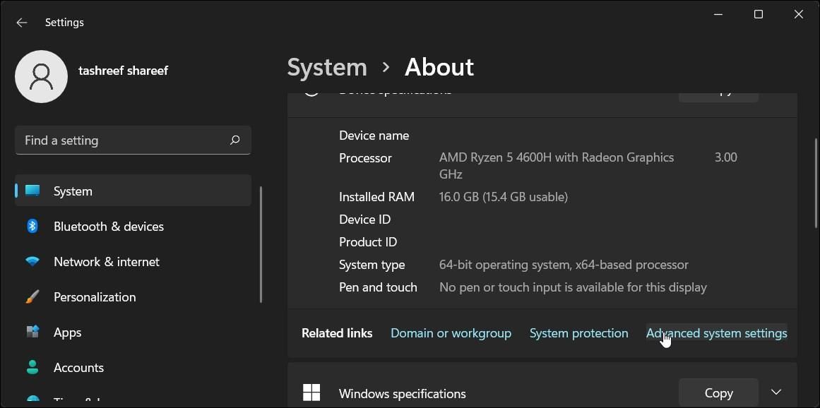 advanced system settings windows 11