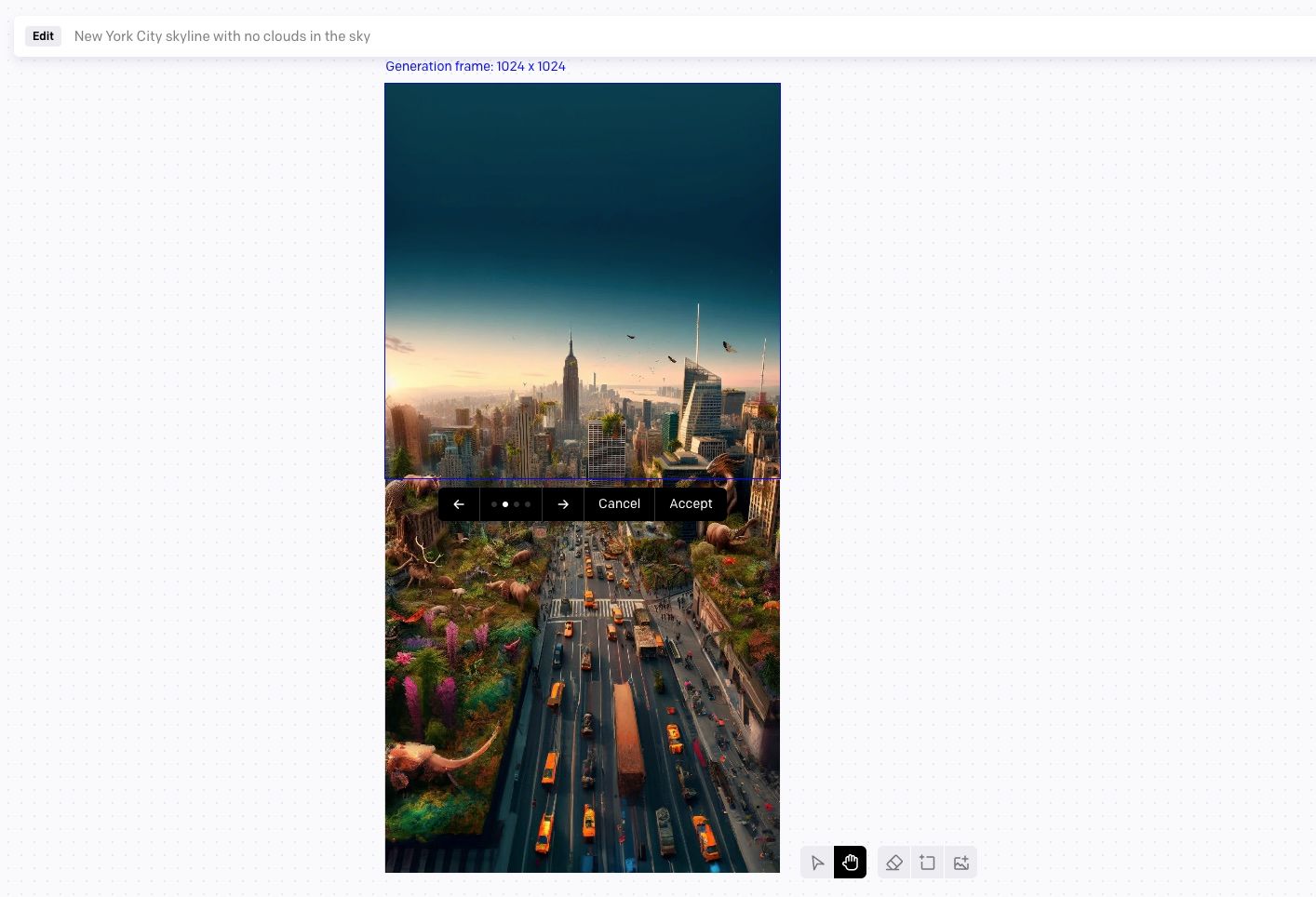 Пример готового высокого изображения Нью‑Йорка, сгенерированного в DALL-E