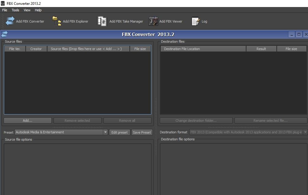 Пользовательский интерфейс FBX Converter