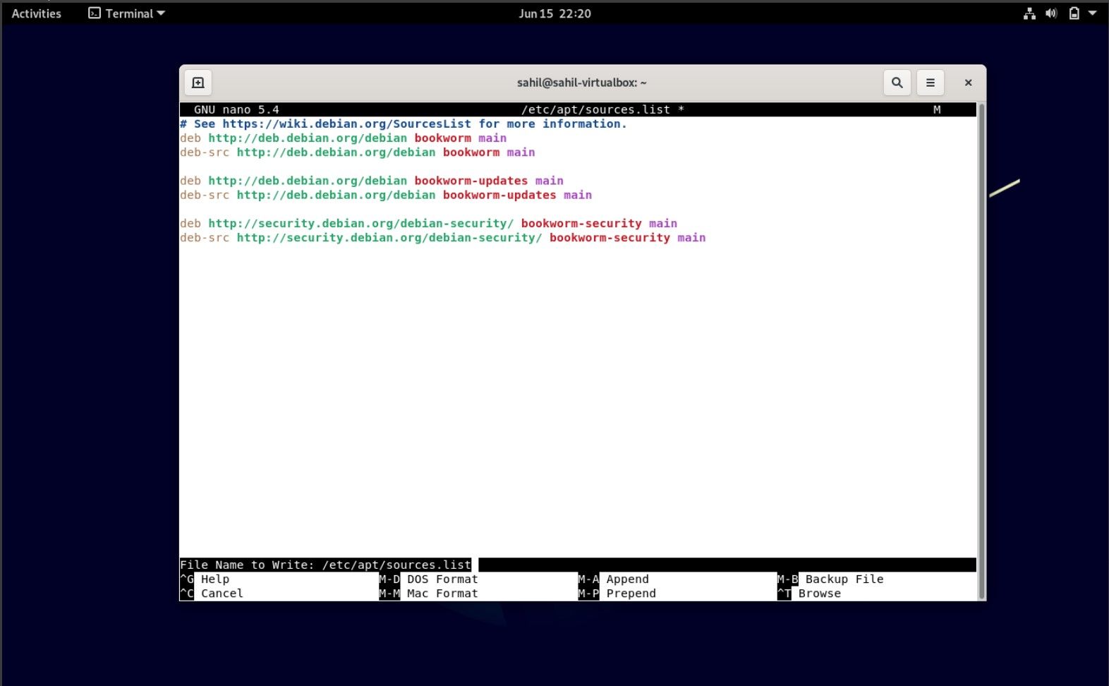 Редактор текста в терминале Debian 11 (nano)