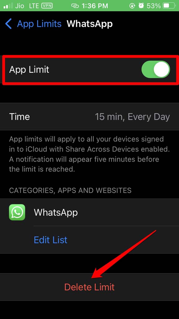 Удаление лимита для WhatsApp