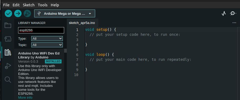 library manager esp8266 search on search bar