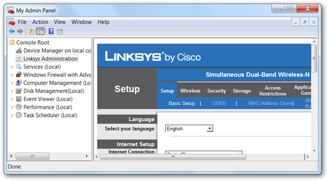 Встроенный доступ к админке роутера из консоли MMC