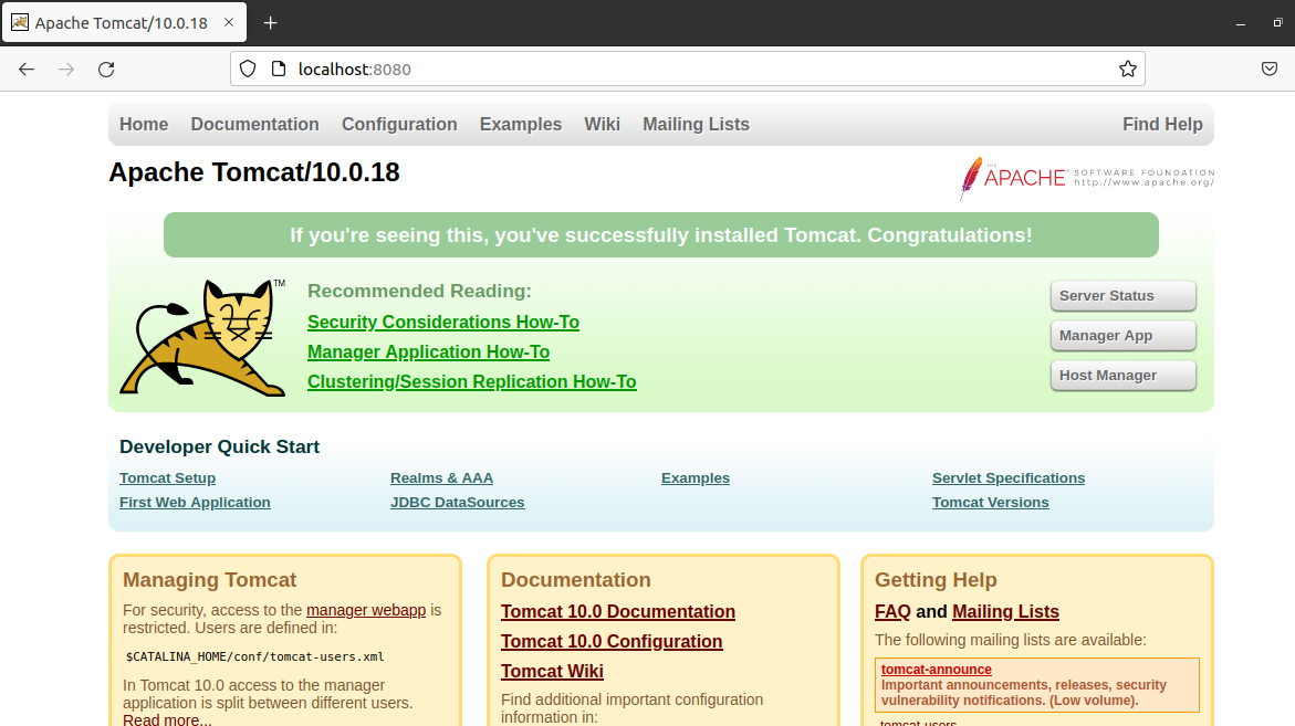 Веб-интерфейс Tomcat