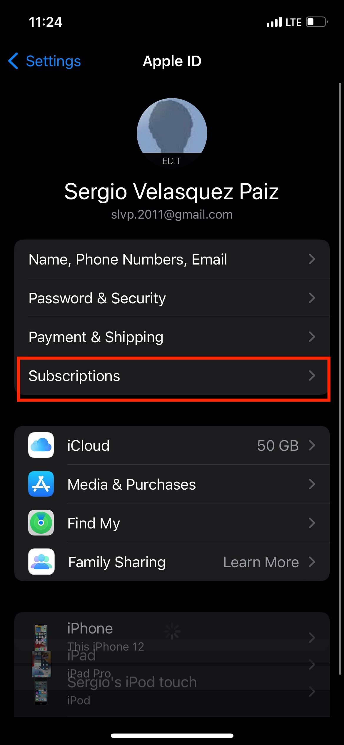 Настройки Apple ID на iPhone с отображением профиля