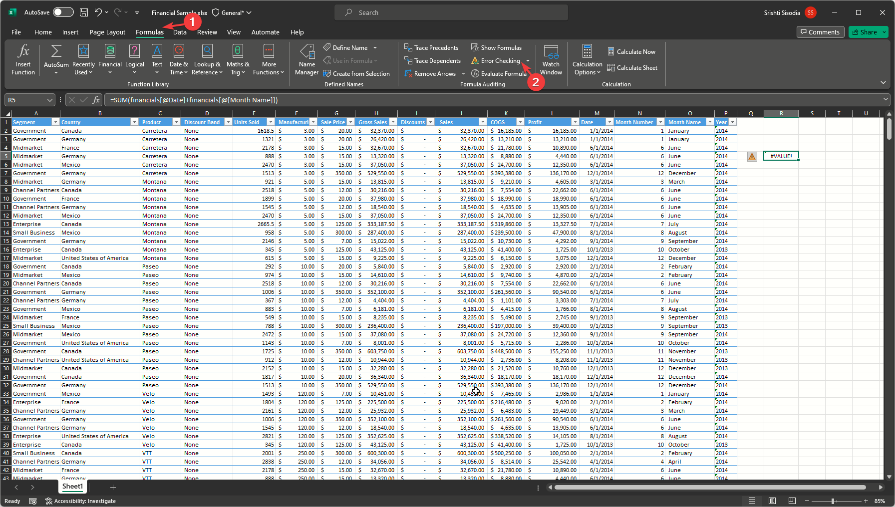 Проверка ошибок формул в Excel