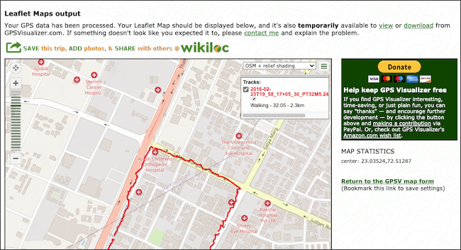 Импорт TCX в GPS Visualizer для просмотра треков и маршрутов
