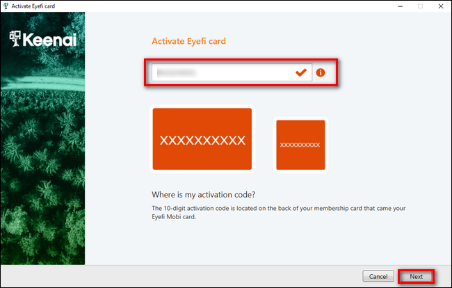 Ввод кода активации карты в приложении