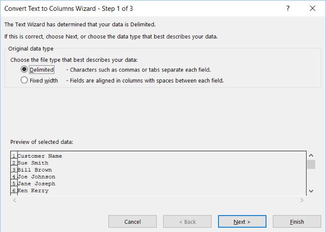 мастер «Текст по столбцам» в Excel — окно выбора