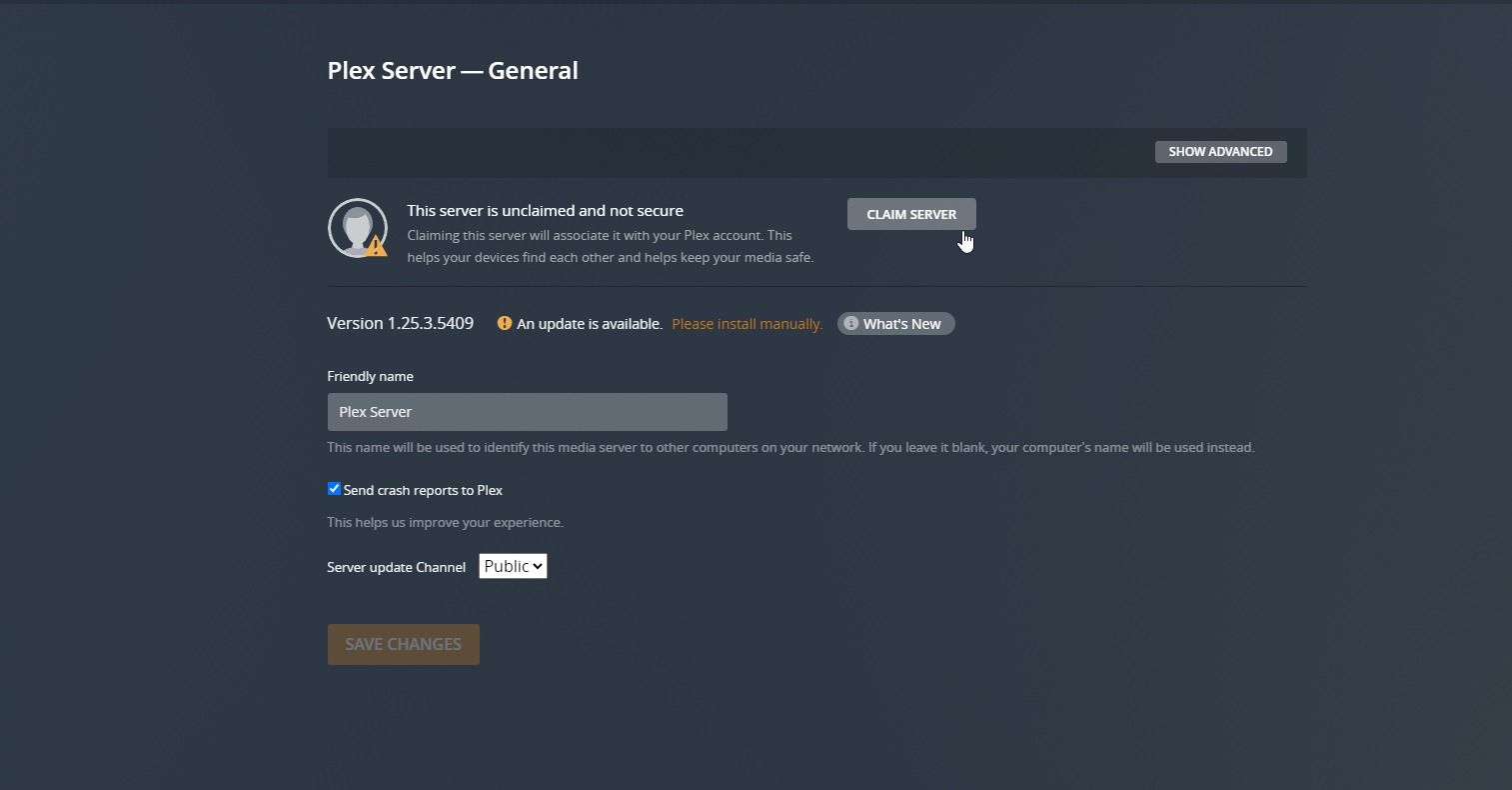 присоединение сервера к аккаунту Plex