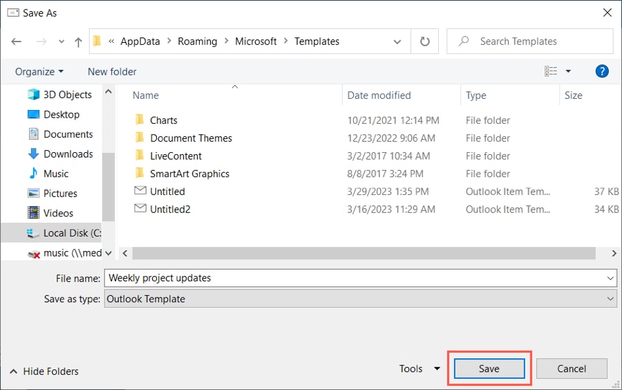 Кнопка Сохранить в диалоге Сохранить как на Windows