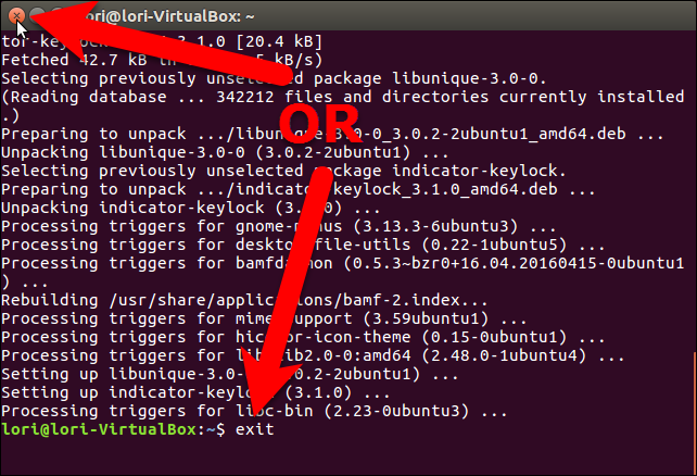 Закрытие терминала после установки