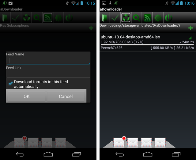 Список RSS‑ленты в BitTorrent‑клиенте на Android