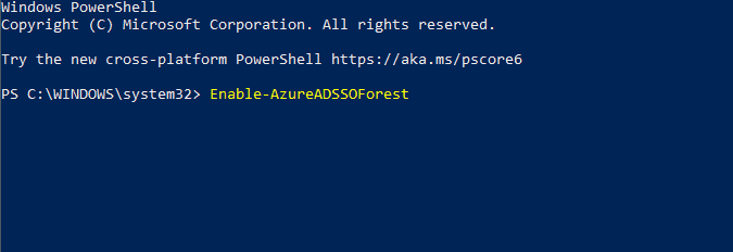 PowerShell: Enable-AzureADSSOForest ввод доменных учётных данных