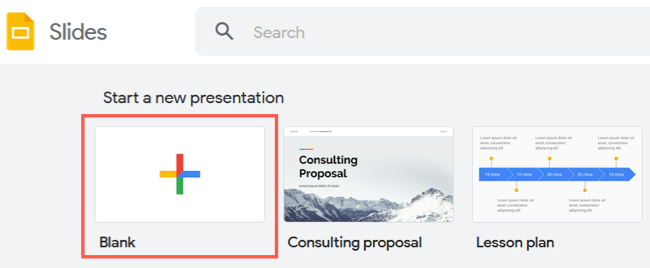Нажмите «Пустая презентация» на главной странице Google Slides.