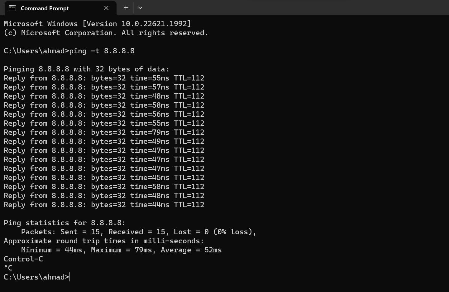 Остановка теста ping и анализ результатов в командной строке Windows