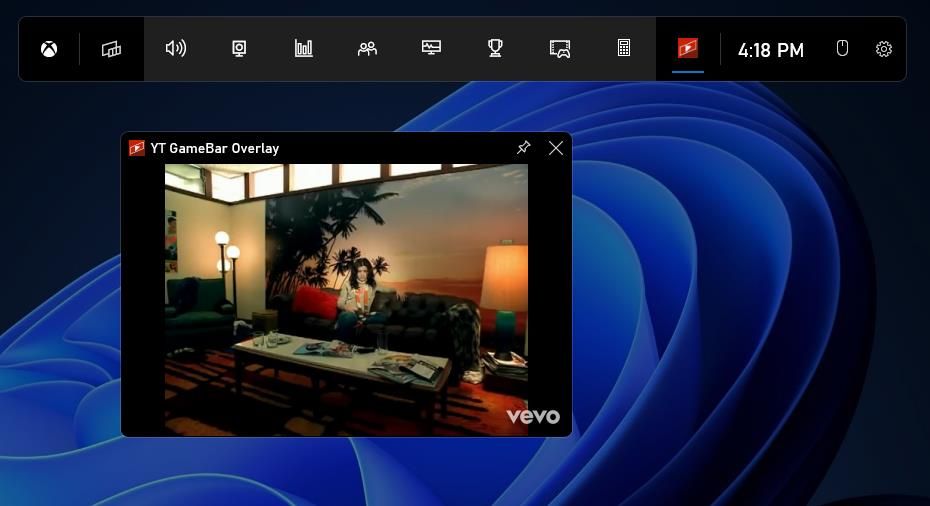 Оверлей для просмотра видео YouTube внутри Game Bar