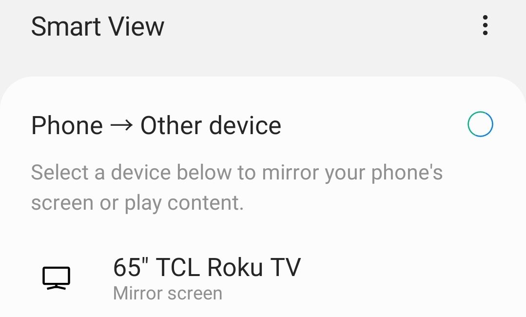 Пример меню Smart View на Android для подключения к Roku