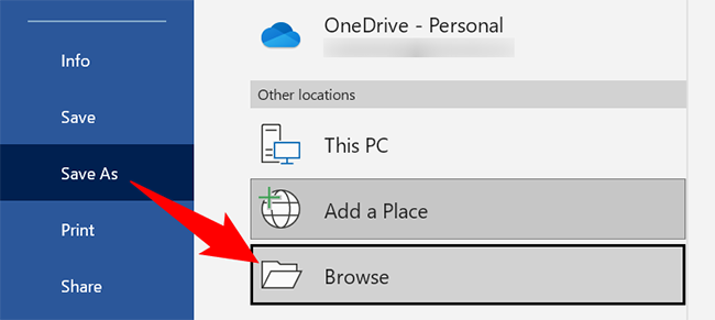 Нажмите Save As > Browse.