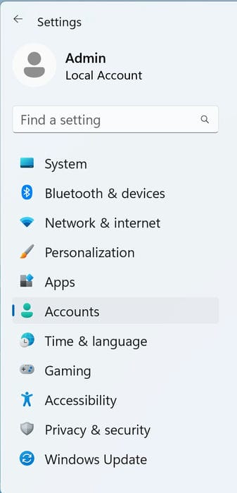 Окно настроек Учетные записи в Windows
