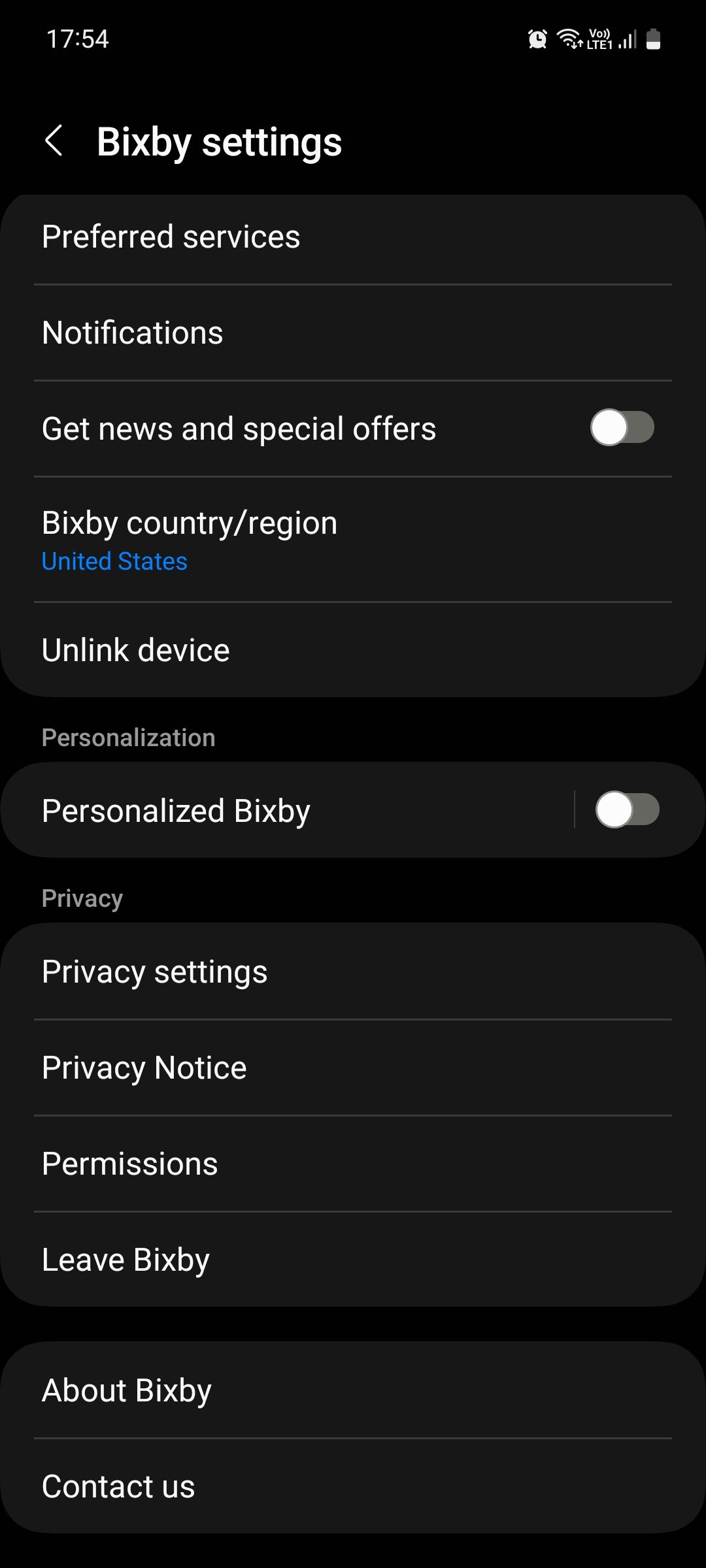 Настройки Bixby в One UI