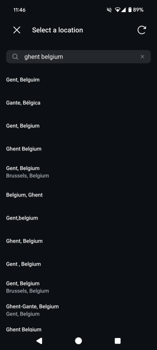 Поиск и выбор конкретной локации для добавления в пост Instagram