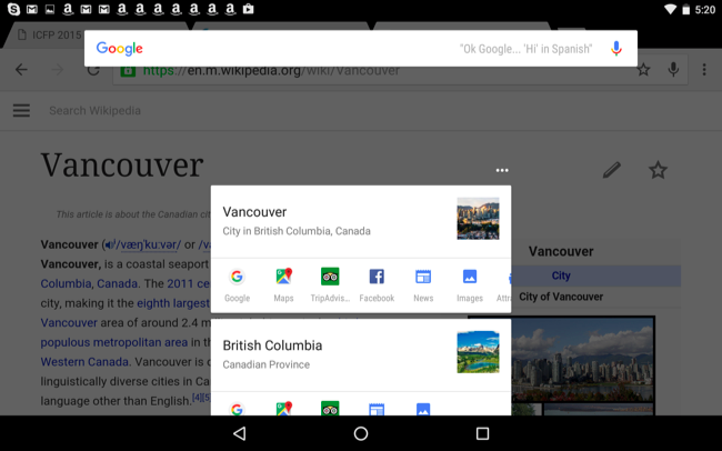 Пример карточки Now on Tap с информацией о человеке или месте