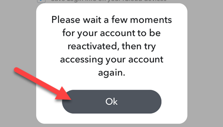 Сообщение с просьбой подождать перед восстановлением