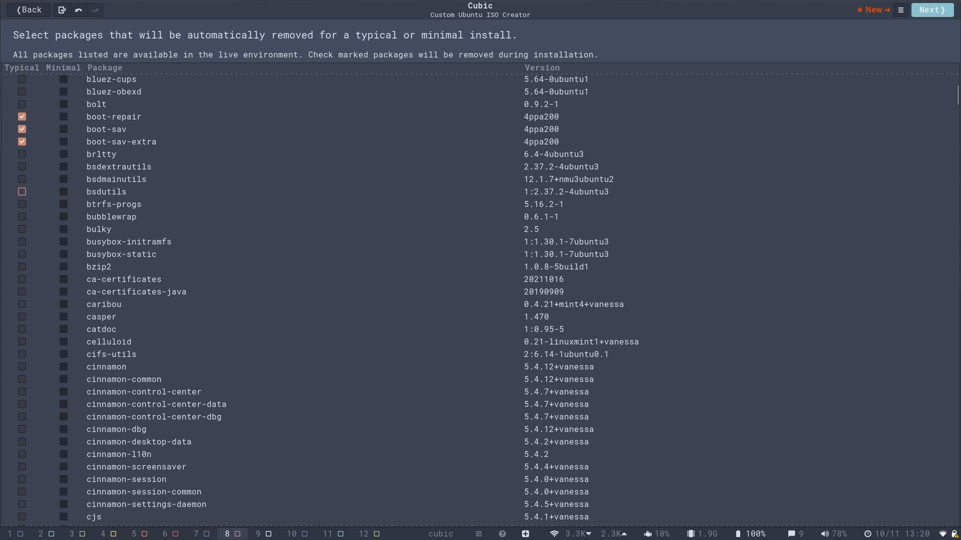 Экран выбора пакетов в Cubic
