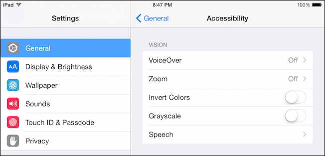 Параметры «Более крупный текст» с возможностью выбора больших размеров
