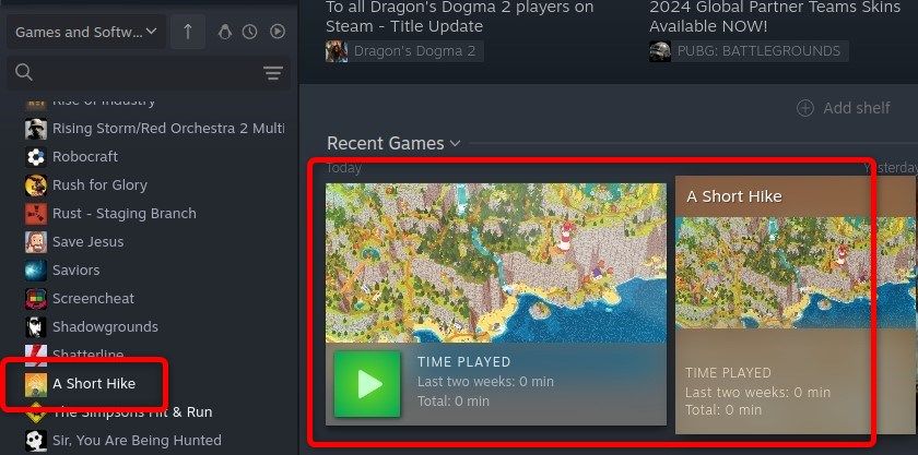 Показ A Short Hike в библиотеке Steam.