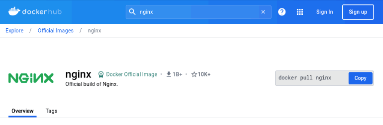 Страница образа Docker для Nginx на Docker Hub.