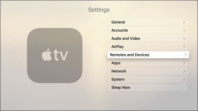 Меню Настроек Apple TV с разделом Пульты и устройства