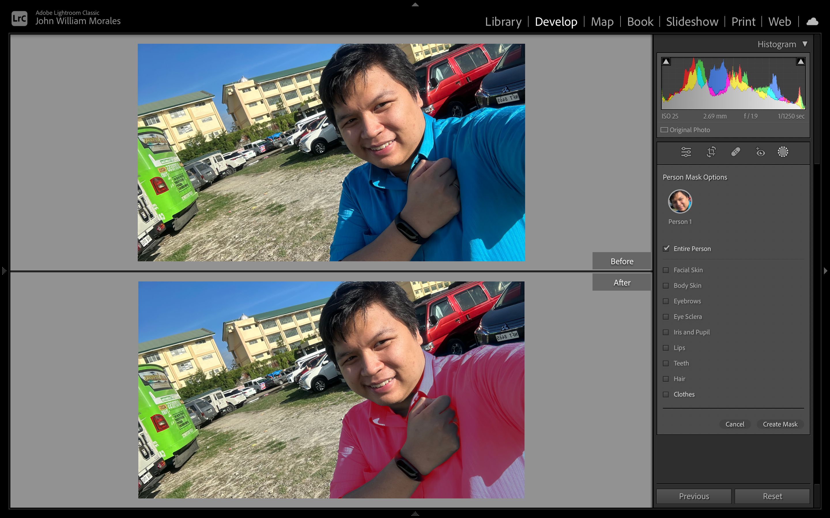 Person Mask Options on Adobe Lightroom