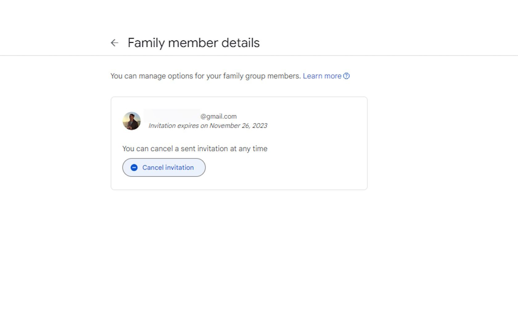 Отмена ожидающего приглашения в семейной группе YouTube