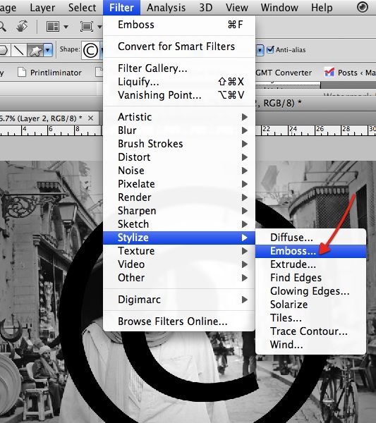 Применение Emboss к фигуре