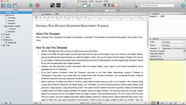 Главный экран проекта General Non-Fiction в Scrivener
