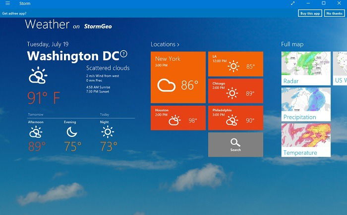 Карта и радар в приложении Storm от StormGeo