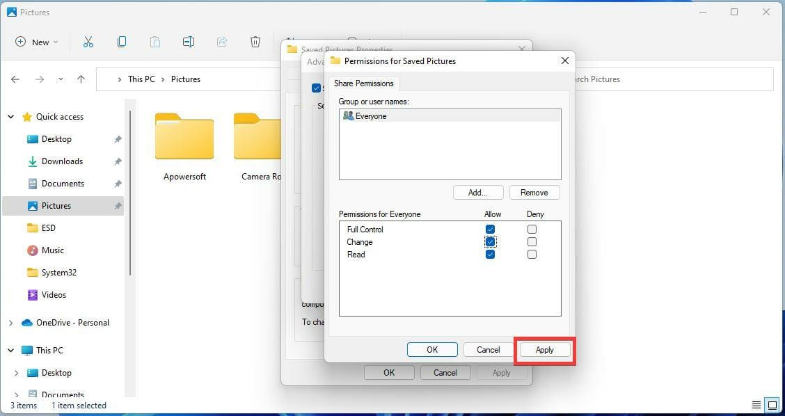 Кнопки Apply и Ok для сохранения изменений