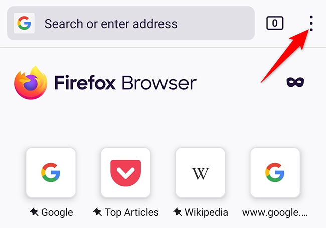 Три точки в правом верхнем углу Firefox на Android