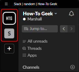 Левая панель со списком рабочих областей